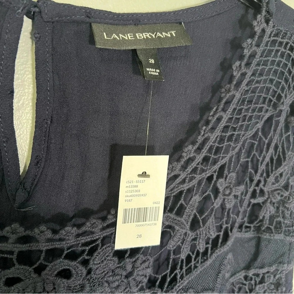 Navy Blue Crochet Plus Size Top 28 Embossed Blouse Lane Bryant NEW Twee Coquette - Picture 5 of 8